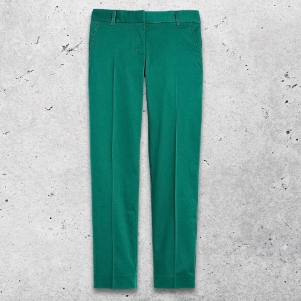 J.Crew Café Capri Pants Tailored Cropped Belt Loops Side Pockets Zip Fly Green 4